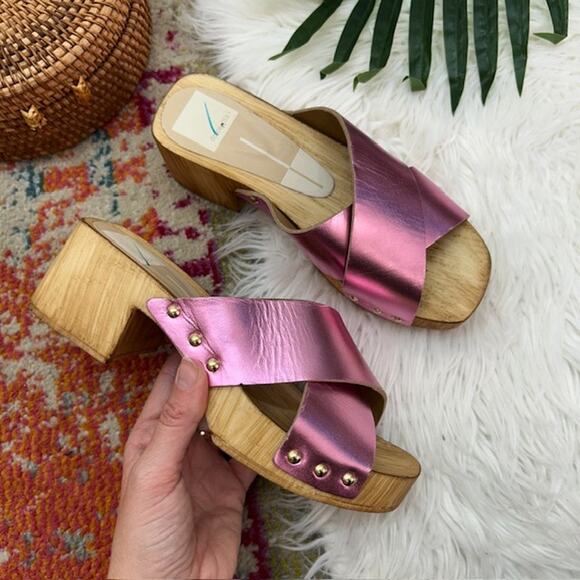 Dolce Vita Shoes - Dolce Vita Pink Chunky Platform Slip On Heeled Sandal Boho Festival 38 / 7.5